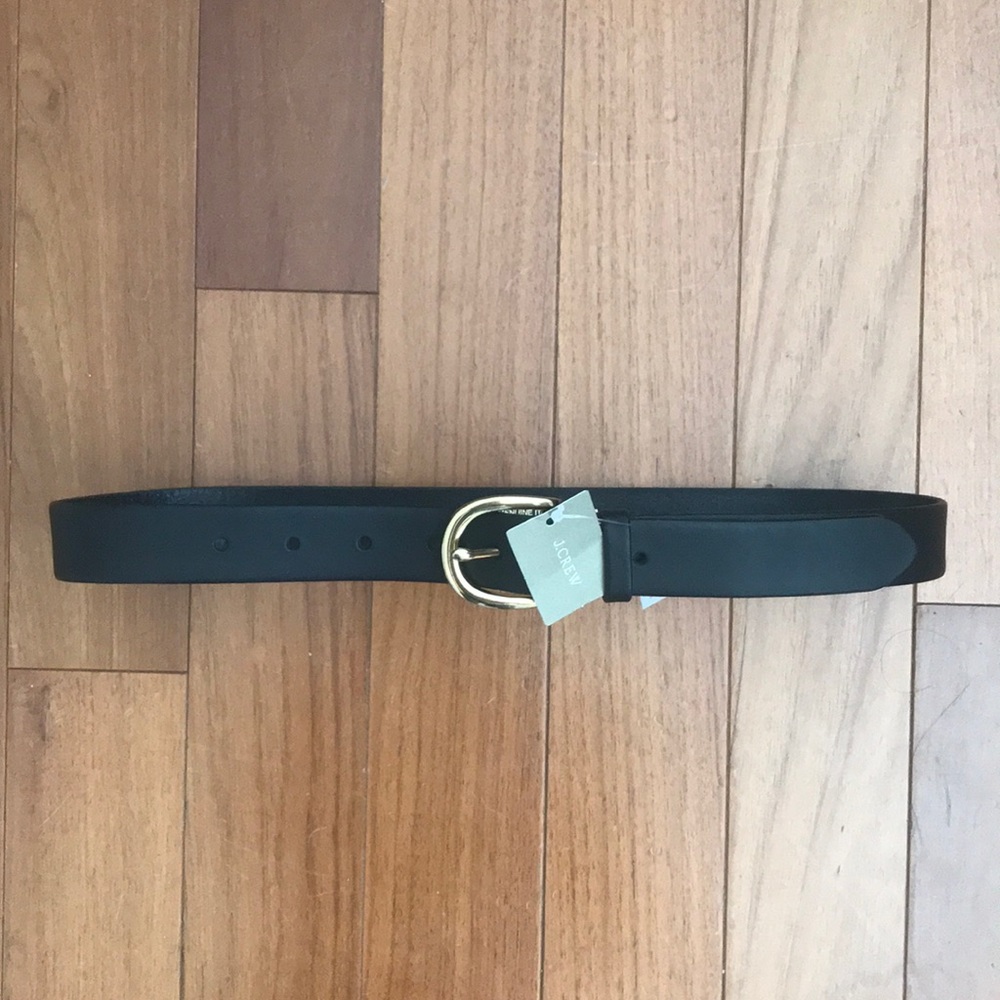 NWOT J.Crew Black Leather Belt with Gold Hardware